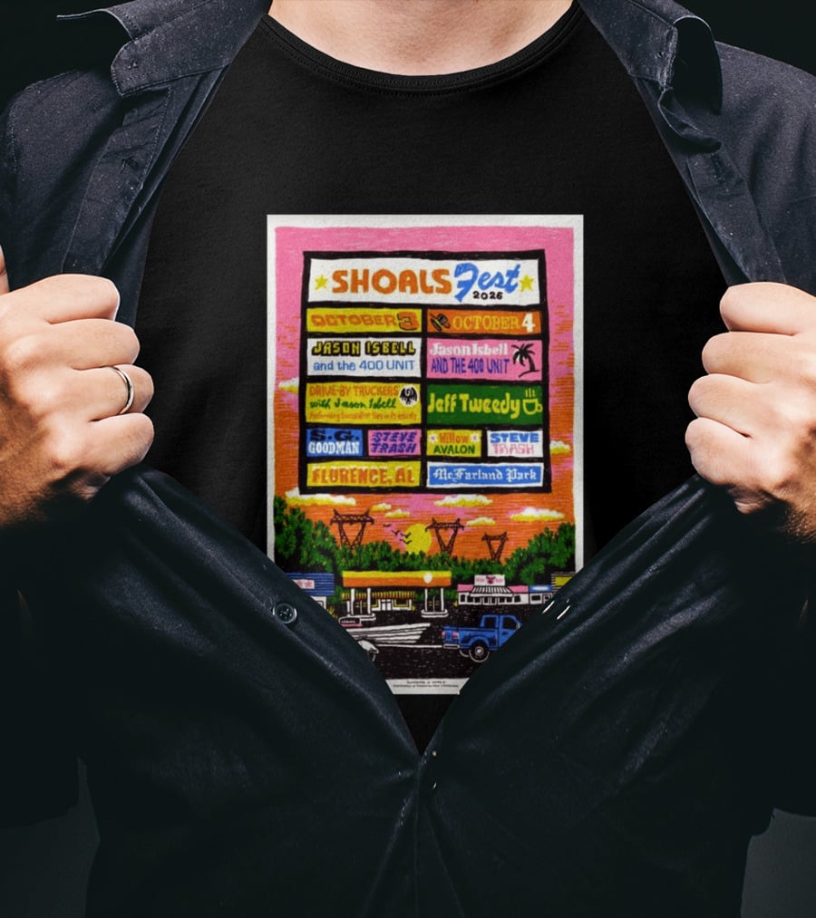 ShoalsFest 2026 October 3 4 Jason Isbell Drive By Truckers Jeff Tweedy Florence AL McFarland Park T-Shirt