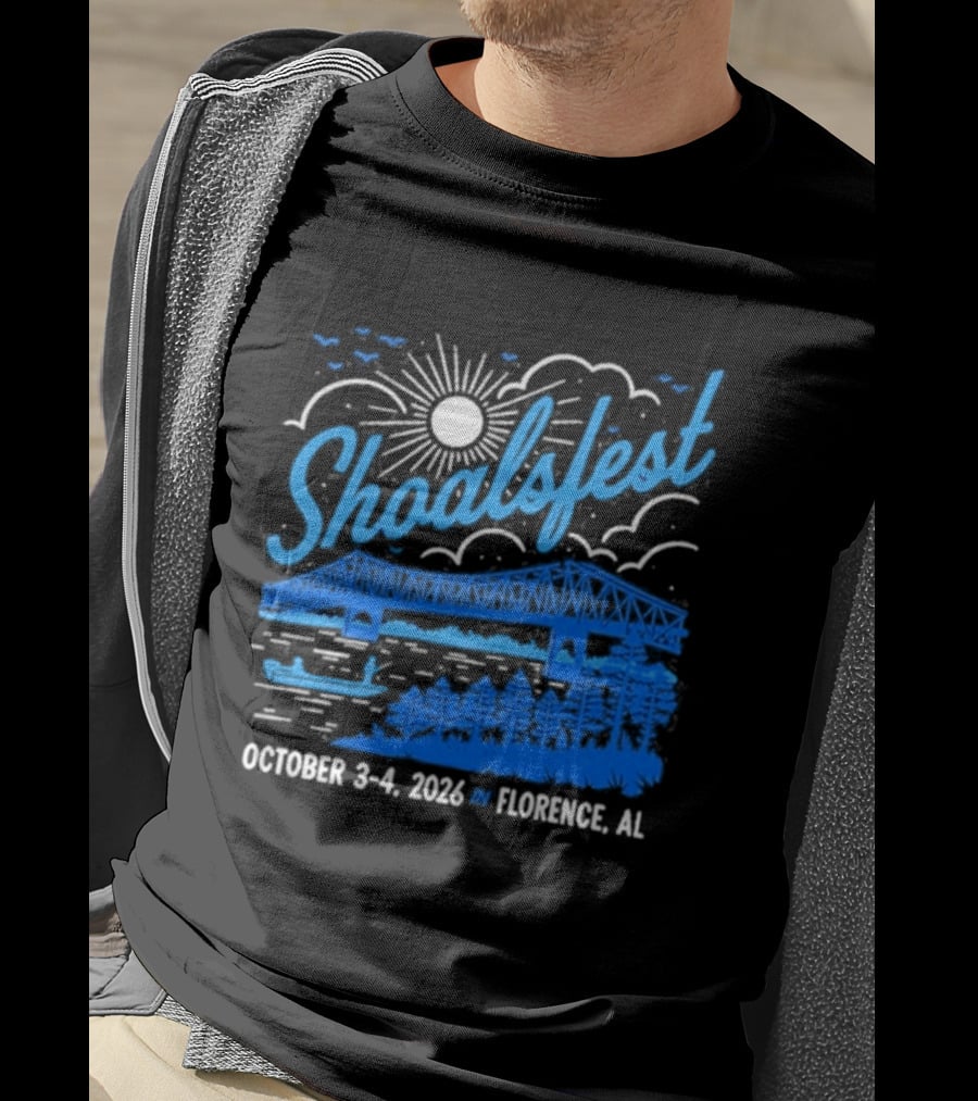 ShoalsFest October 3 4 2026 McFarland Park Florence Alabama Event With Bridge Illustration And Sun T-Shirt