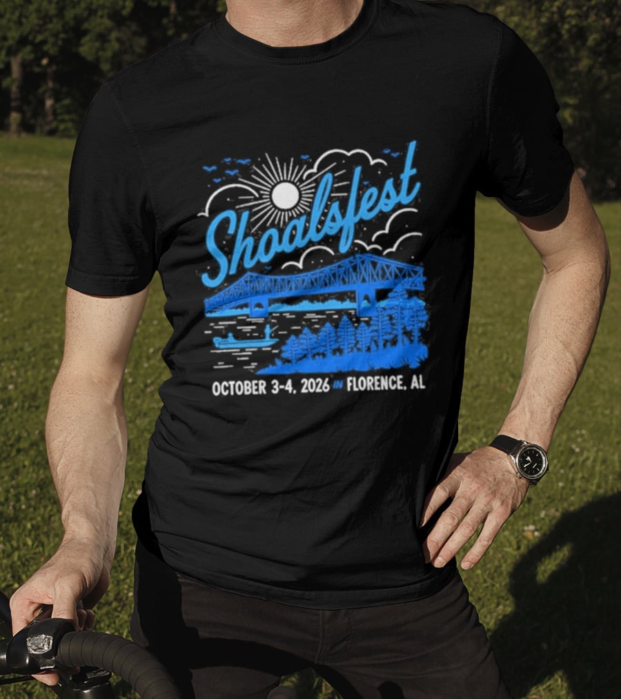 ShoalsFest October 3 4 2026 McFarland Park Florence Alabama Event With Bridge Illustration And Sun T-Shirt