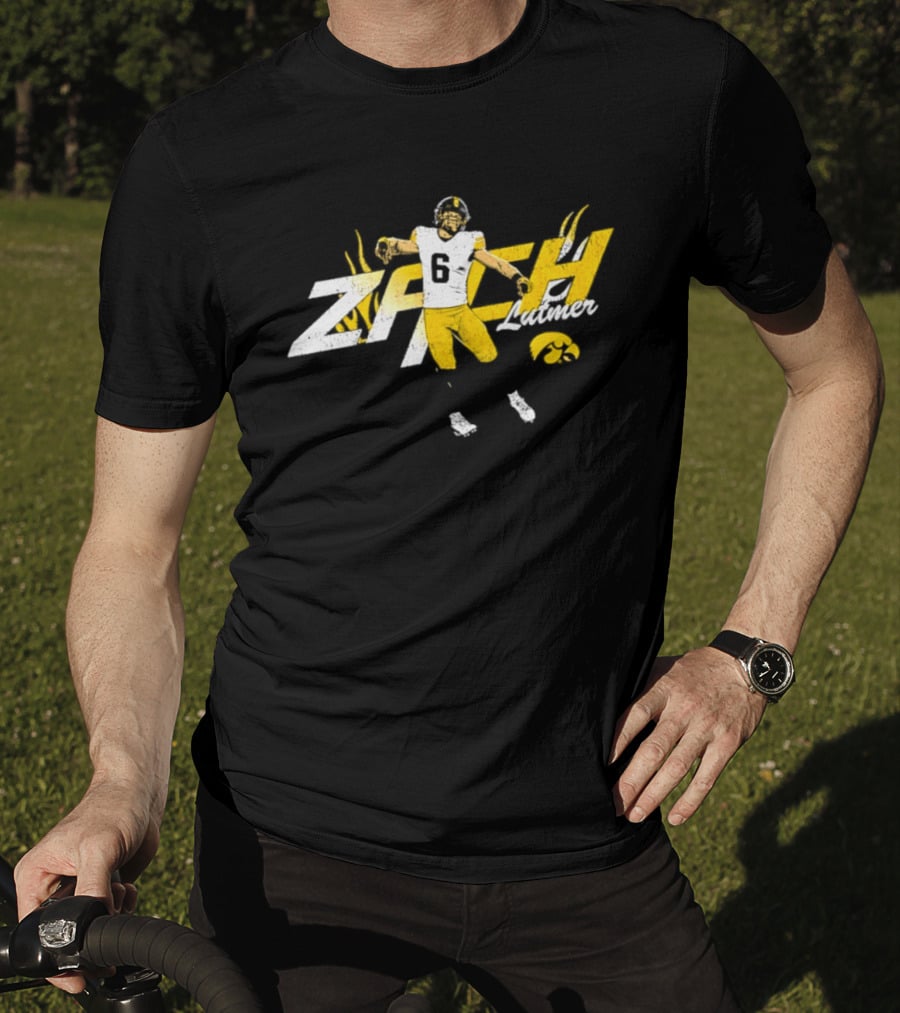 Zach Lutmer Iowa Hawkeyes Number 6 NCAA Football Player Celebration T-Shirt