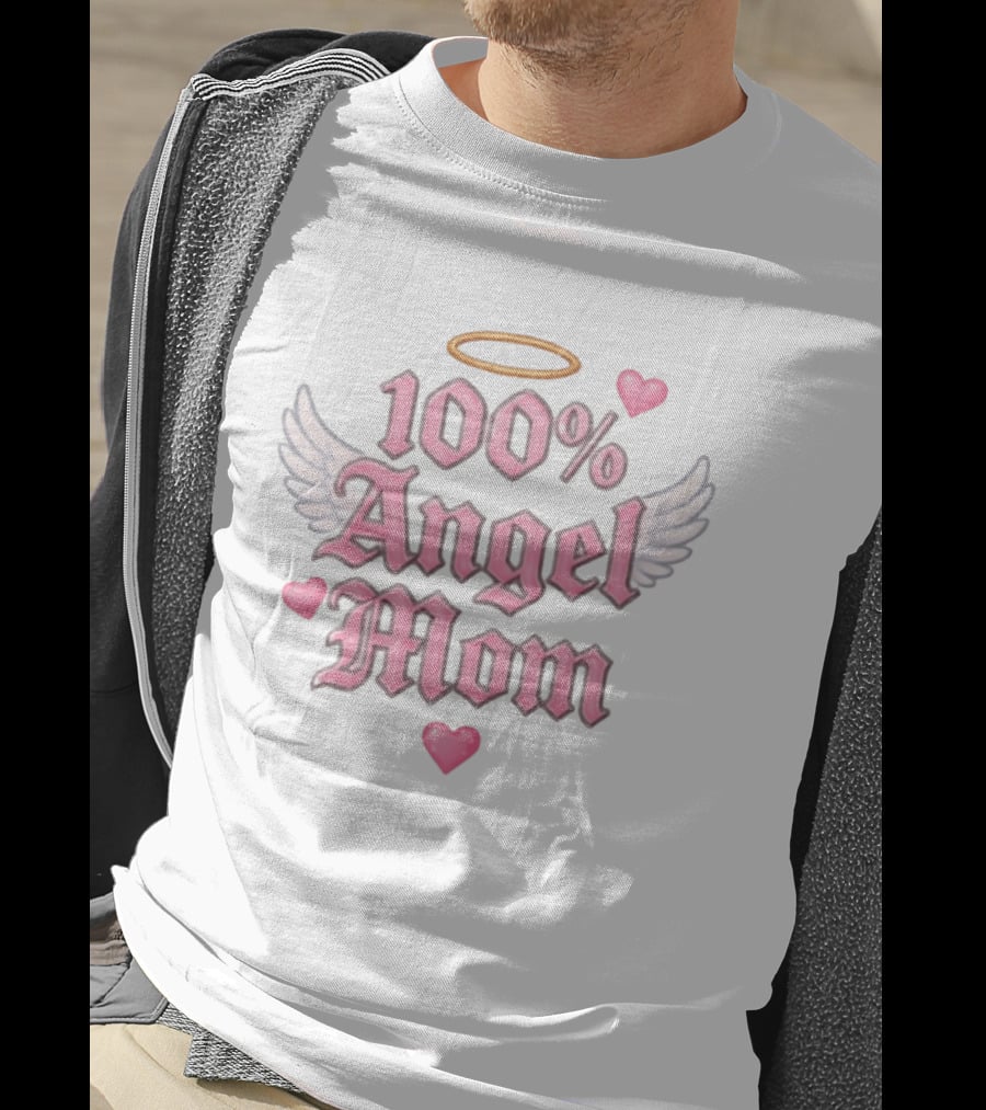 100 Angel Mom Pink Aesthetic Wings Halo Hearts Memorial T-Shirt