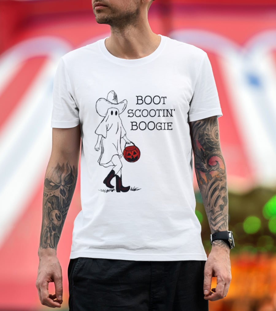 Boot Scootin' Boogie Ghost Cowgirl Halloween Trick Or Treat T-Shirt