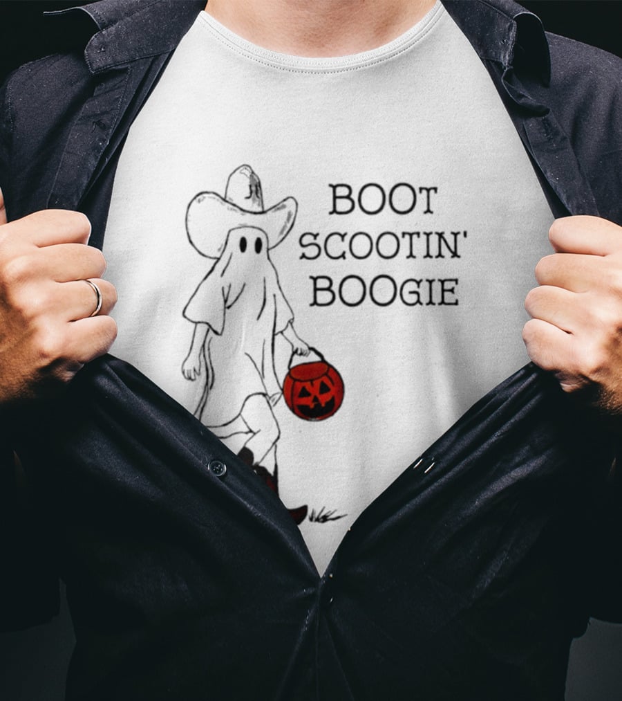 Boot Scootin' Boogie Ghost Cowgirl Halloween Trick Or Treat T-Shirt