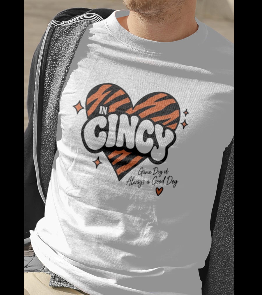 Cincinnati Bengals In Cincy Game Dey Always A Good Dey Tiger Stripes Heart T-Shirt