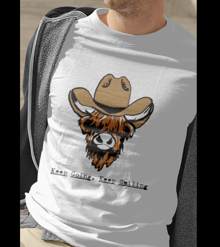 Highland Cow Cowboy Hat Keep Going Keep Smiling Vintage Look T-Shirt