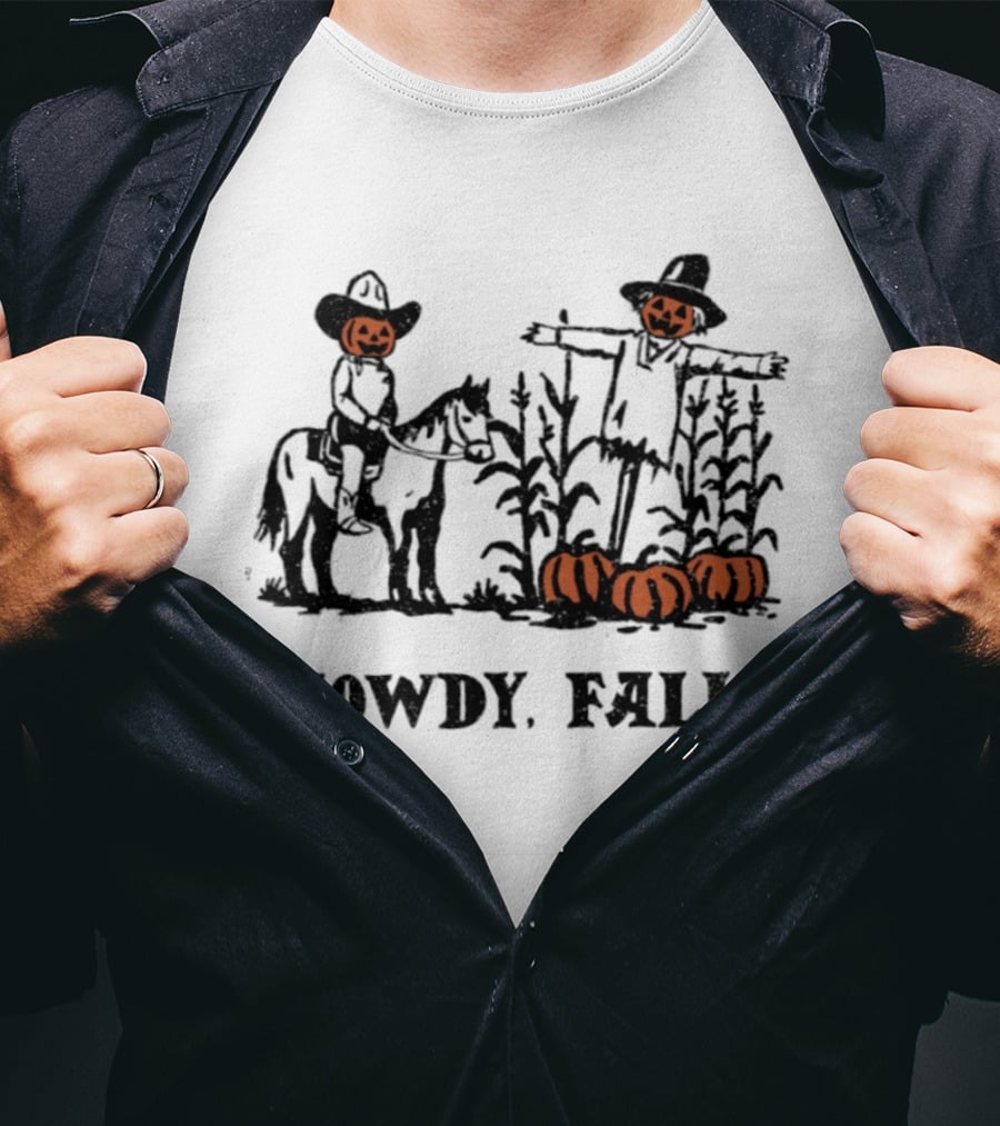 Howdy Fall Pumpkin Cowboy Scarecrow Autumn Horse Cornfield Patch T-Shirt