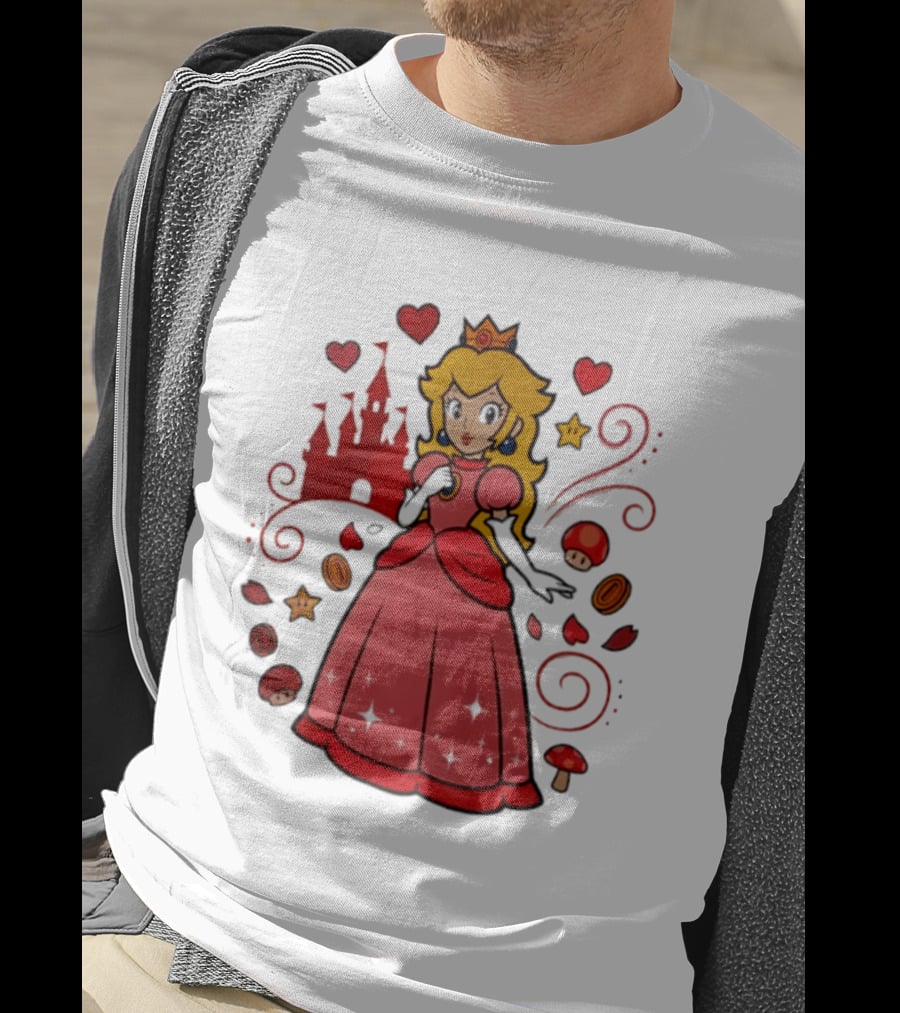 Princess Peach Enchanted Castle Hearts Stars Mushrooms Adventure T-Shirt