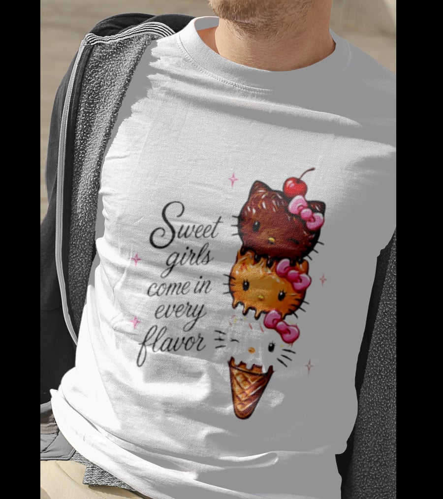 Sweet Girls Come In Every Flavor Hello Kitty Ice Cream Cone T-Shirt