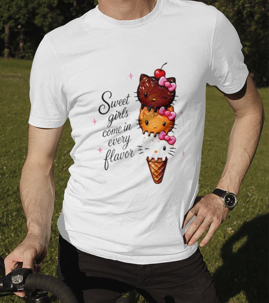 Sweet Girls Come In Every Flavor Hello Kitty Ice Cream Cone T-Shirt