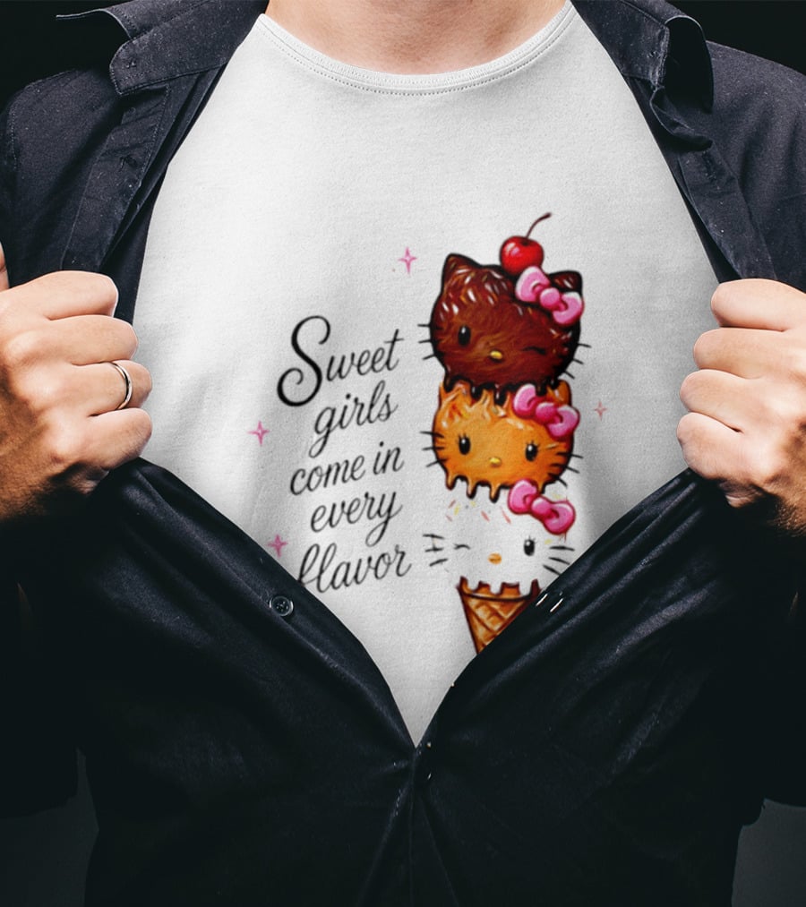 Sweet Girls Come In Every Flavor Hello Kitty Ice Cream Cone T-Shirt