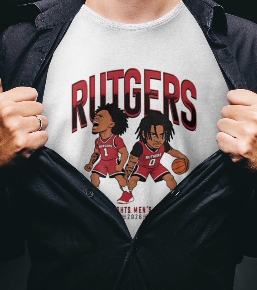 Rutgers Scarlet Knights Men's Basketball 2023 Tariq Francis Jamichael Davis Caricature T-Shirt