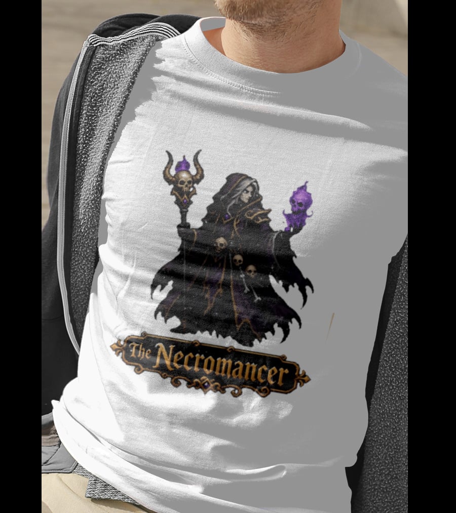 The Necromancer RPG Fantasy Dungeons And Dragons Mage Skulls And Staff T-Shirt