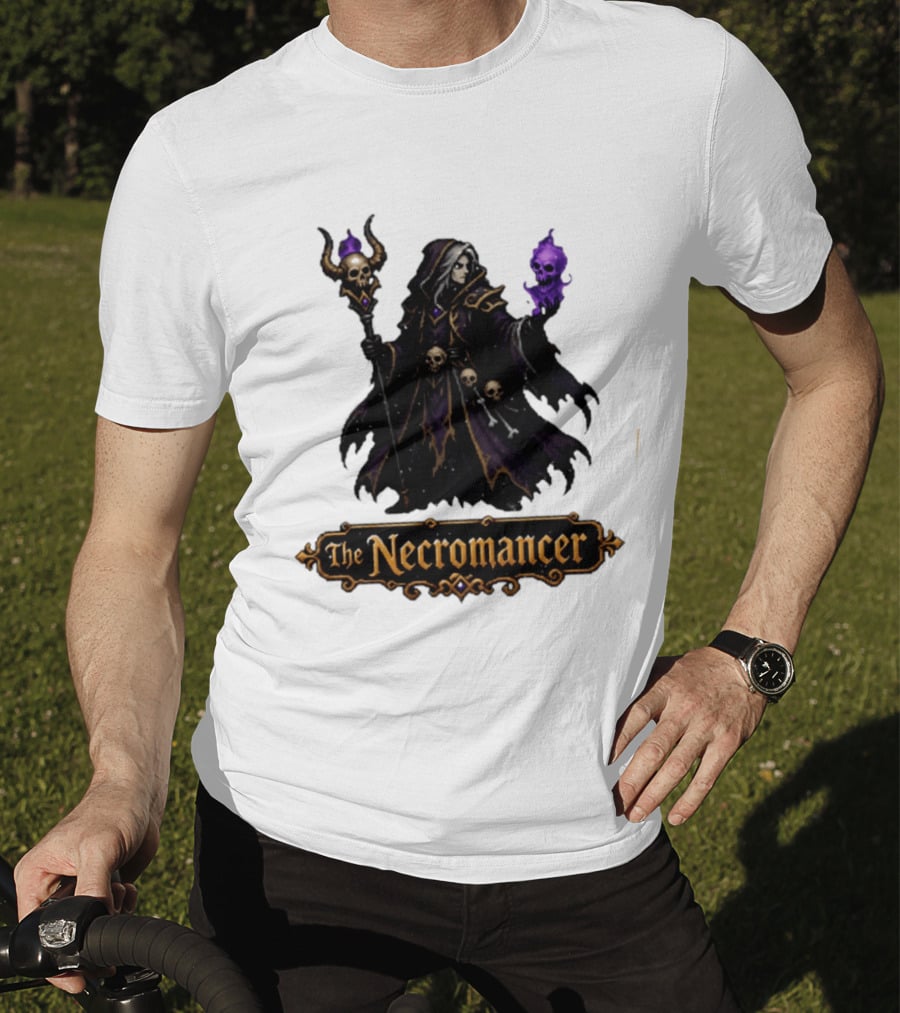The Necromancer RPG Fantasy Dungeons And Dragons Mage Skulls And Staff T-Shirt