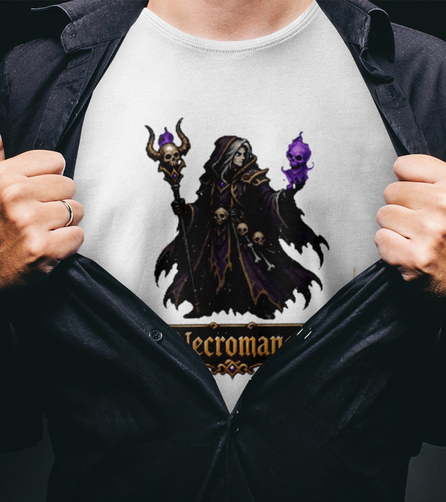 The Necromancer RPG Fantasy Dungeons And Dragons Mage Skulls And Staff T-Shirt