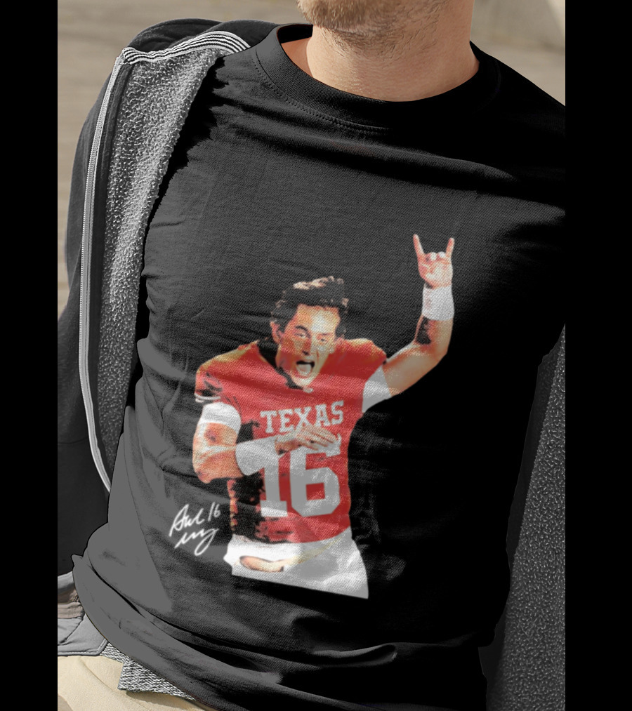 Arch Manning Texas Longhorns 16 Rock Hand Gesture T-Shirt