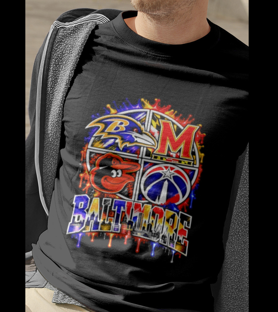 Baltimore Ravens Orioles Maryland Terps Washington Wizards Baltimore Skyline T-Shirt