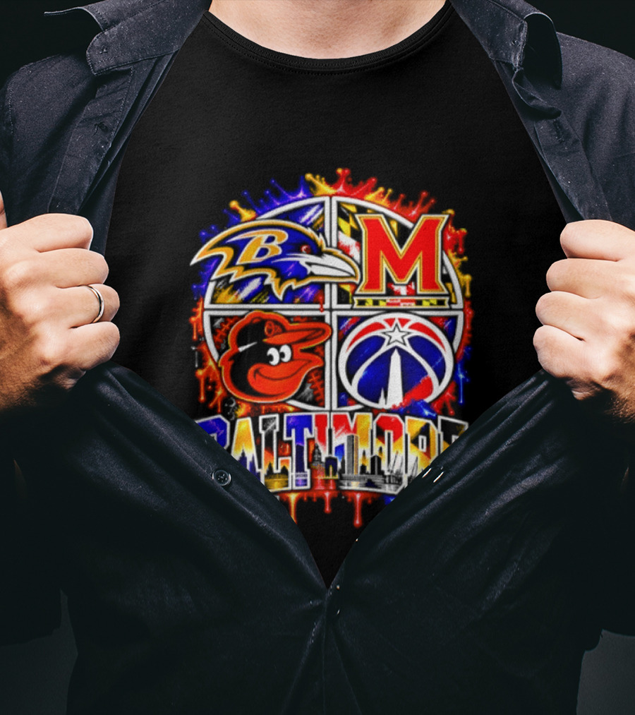 Baltimore Ravens Orioles Maryland Terps Washington Wizards Baltimore Skyline T-Shirt