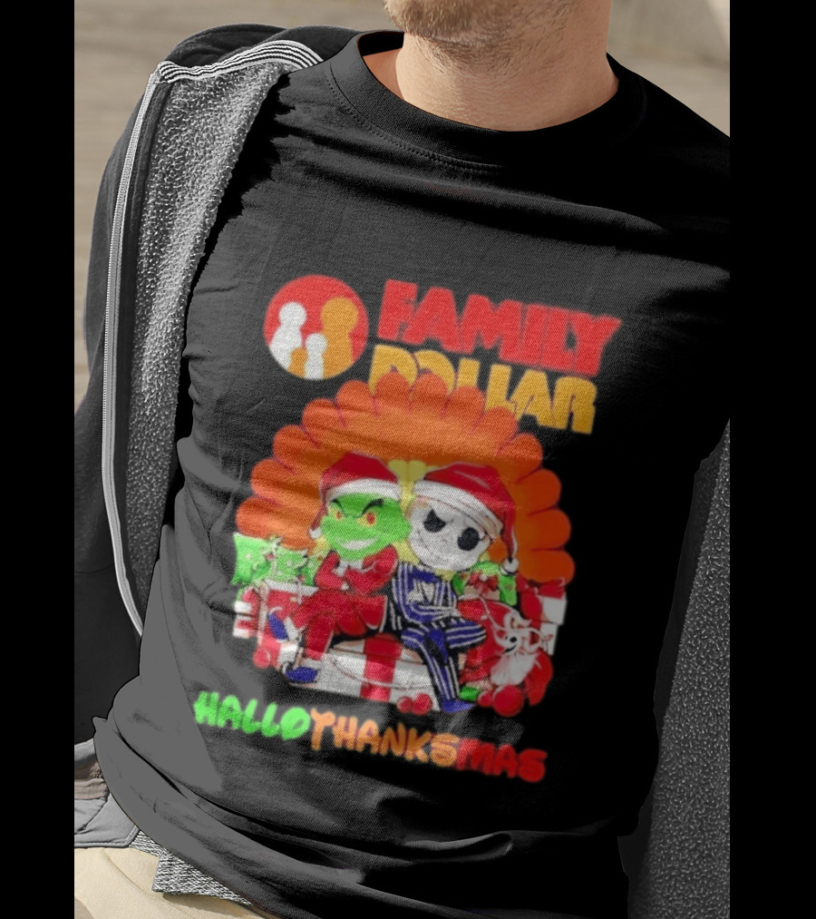 Family Dollar Grinch Jack Skellington Hallothanksmas 2026 T-Shirt