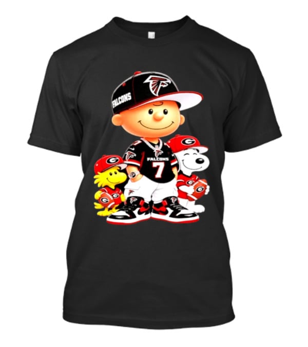Charlie Brown Snoopy Woodstock Atlanta Falcons Georgia Bulldogs Football Fan Gear T-Shirt