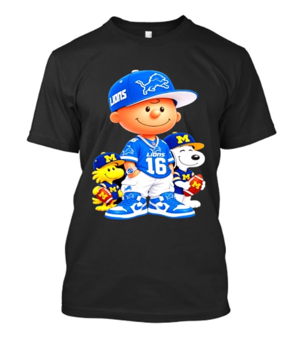 Charlie Brown Snoopy Woodstock Detroit Lions Michigan Wolverines Football Fan 16 T-Shirt