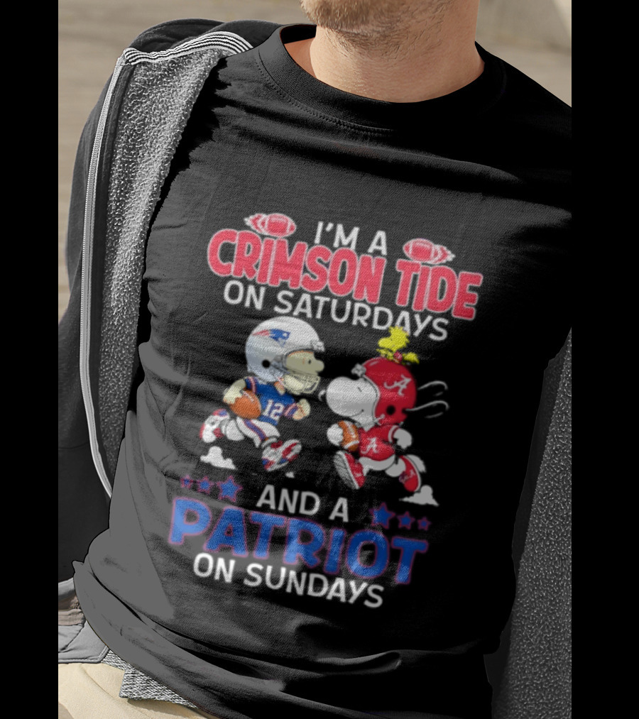 I'm A Crimson Tide On Saturdays And A Patriot On Sundays Football Peanuts T-Shirt