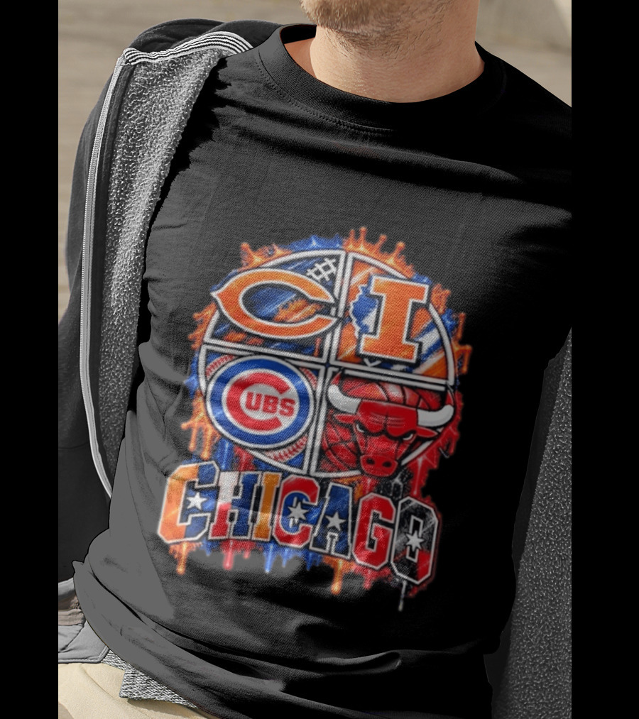 Chicago Sports Bears Fighting Illini Cubs Bulls City Pride T-Shirt