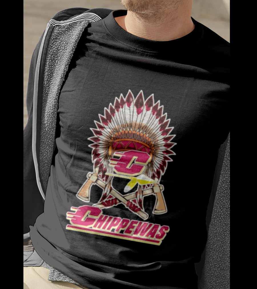 Chippewas Native American Headdress And Tomahawks Central Michigan Chippewas T-Shirt