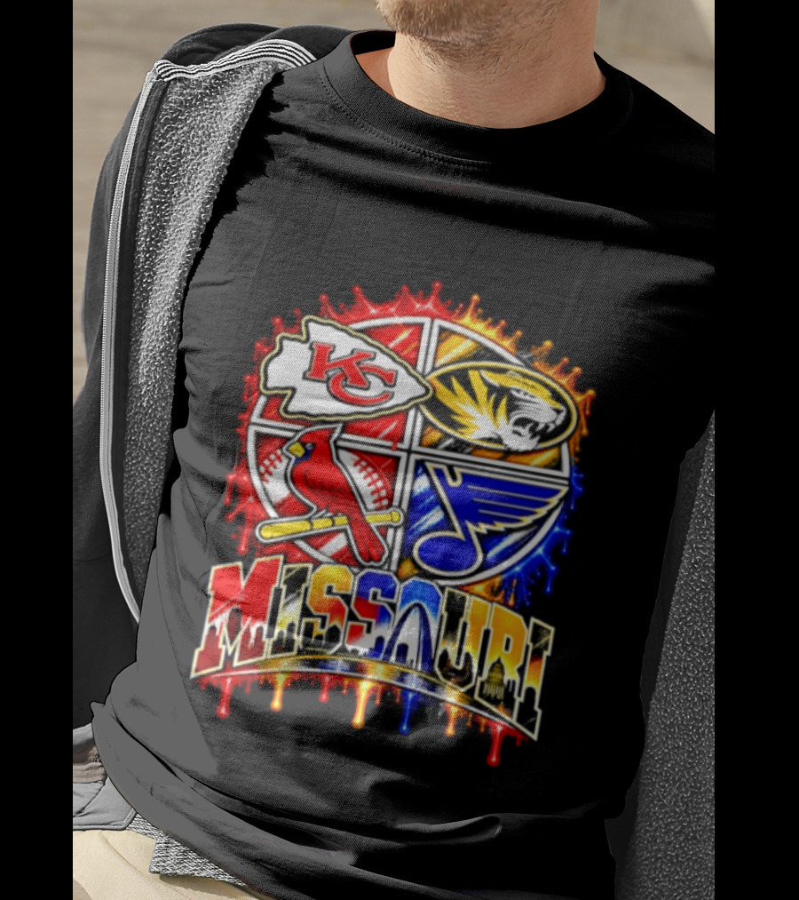 Missouri Kansas City Chiefs Mizzou Tigers St Louis Cardinals Blues Skyline T-Shirt