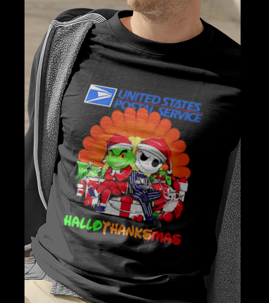 United States Postal Service Grinch Jack Skellington Hallothanksmas 2026 T-Shirt