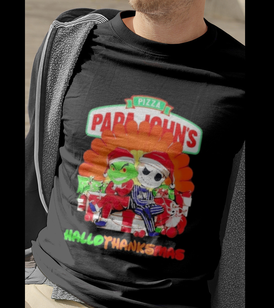 Papa John's Pizza Grinch Jack Skellington Hallothanksmas 2026 T-Shirt