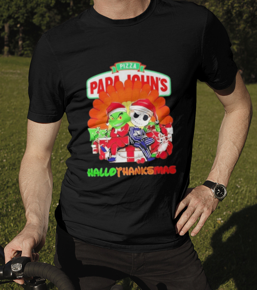 Papa John's Pizza Grinch Jack Skellington Hallothanksmas 2026 T-Shirt