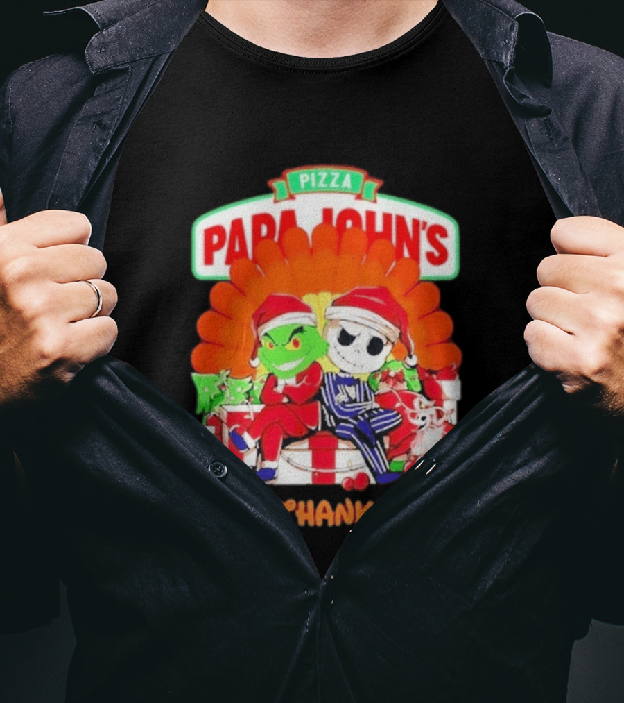 Papa John's Pizza Grinch Jack Skellington Hallothanksmas 2026 T-Shirt