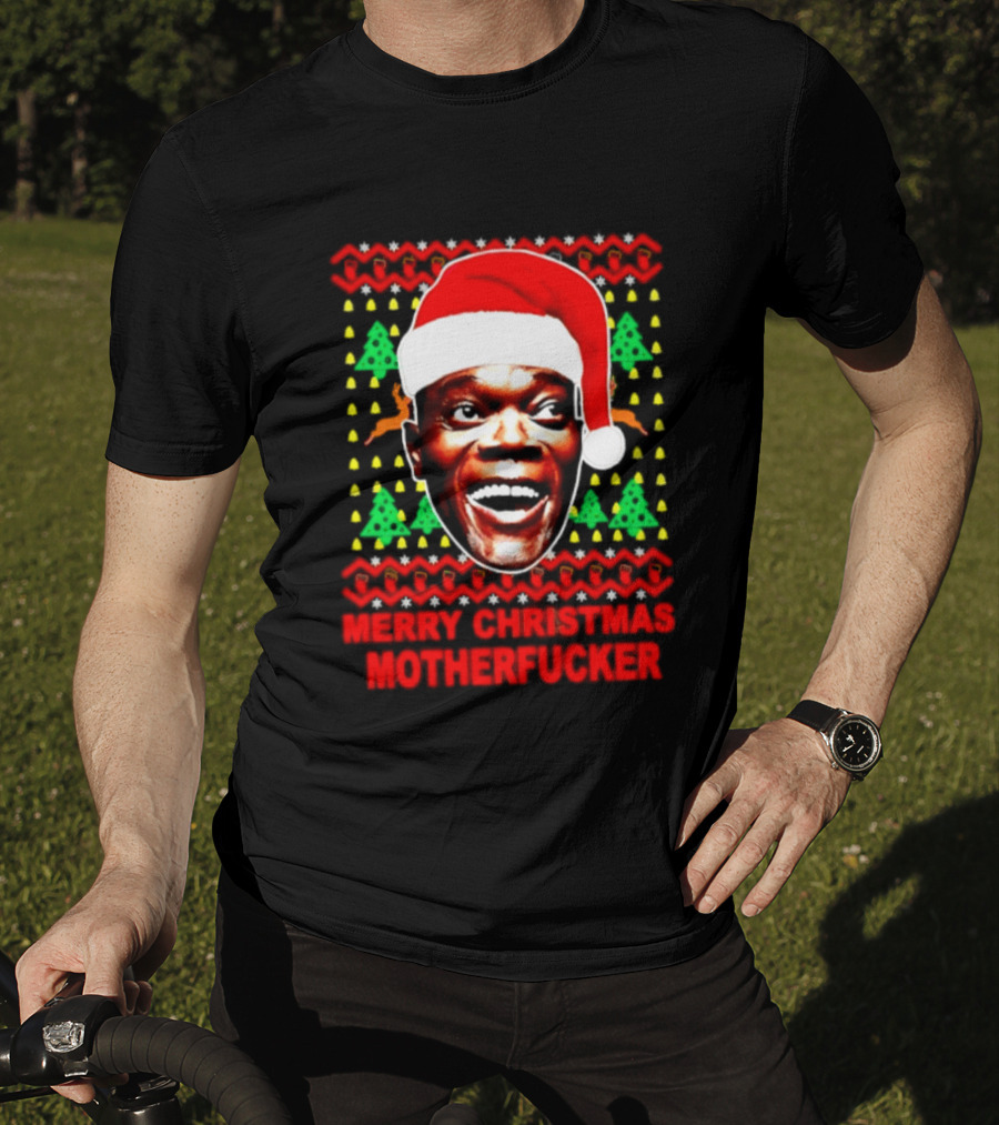 Samuel L Jackson Santa Hat Christmas Humor T-Shirt