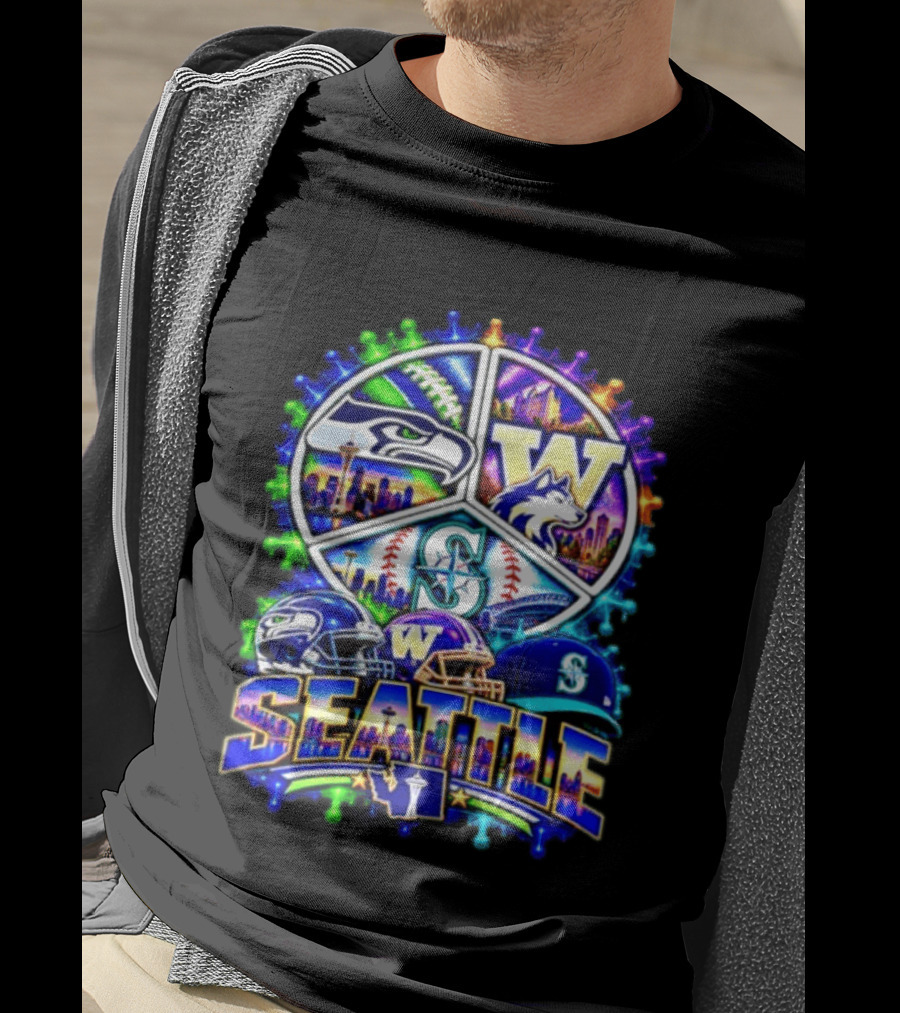 Seattle Seahawks Washington Huskies Mariners Skyline Sports Team Collection T-Shirt