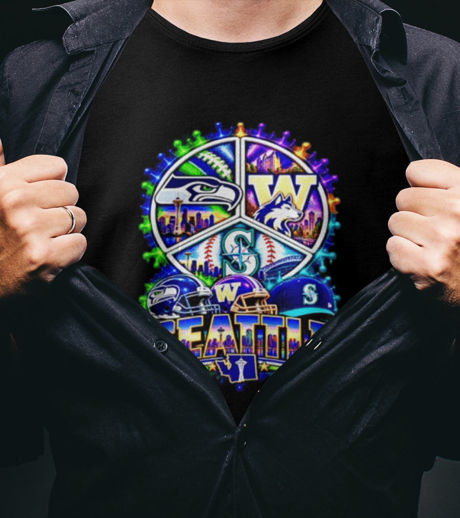 Seattle Seahawks Washington Huskies Mariners Skyline Sports Team Collection T-Shirt