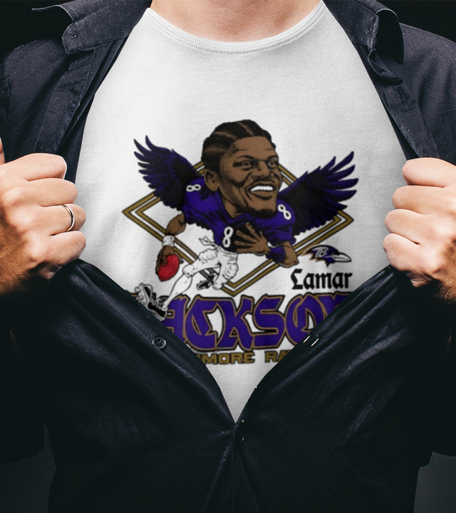 Lamar Jackson Baltimore Ravens Caricature T-Shirt