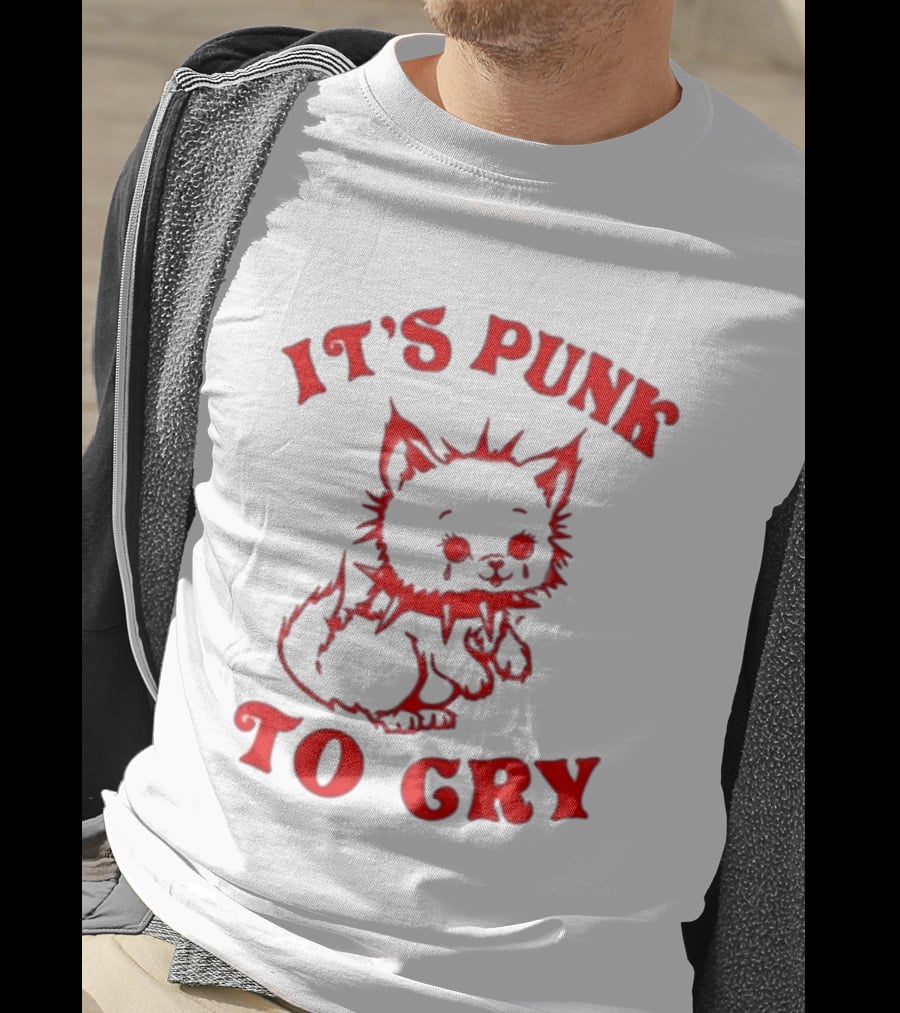 It's Punk To Cry Cat Spiked Collar T-Shirt