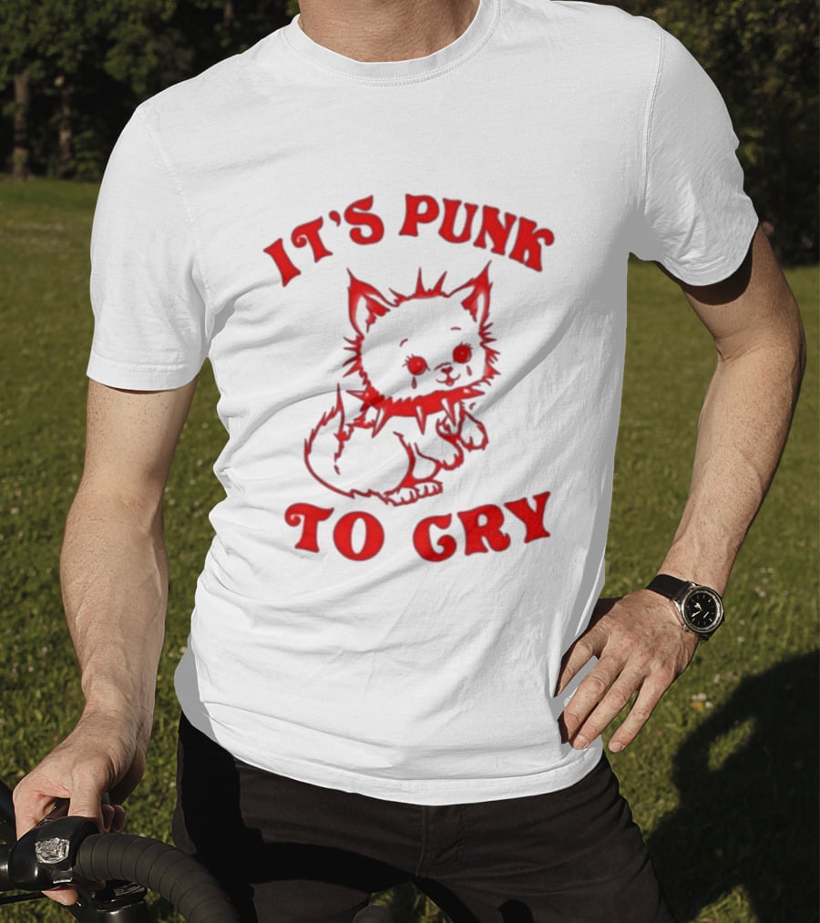 It's Punk To Cry Cat Spiked Collar T-Shirt