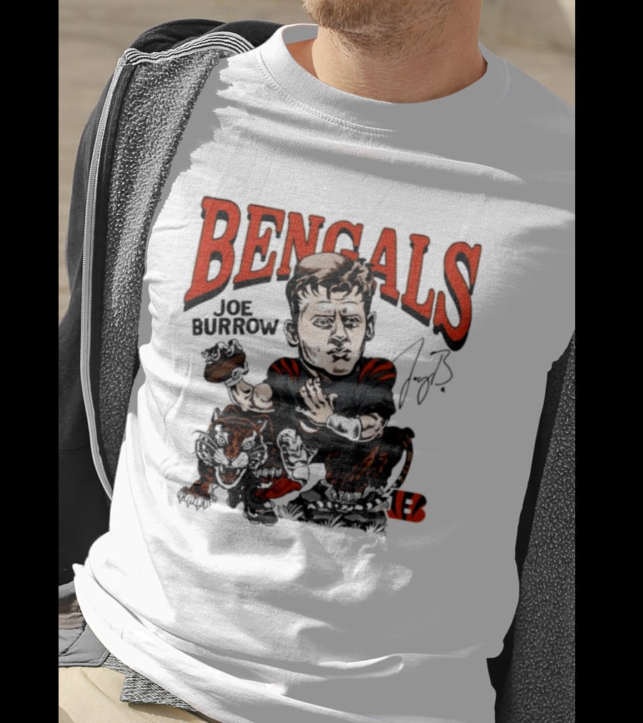 Cincinnati Bengals Joe Burrow Caricature NFL Player T-Shirt