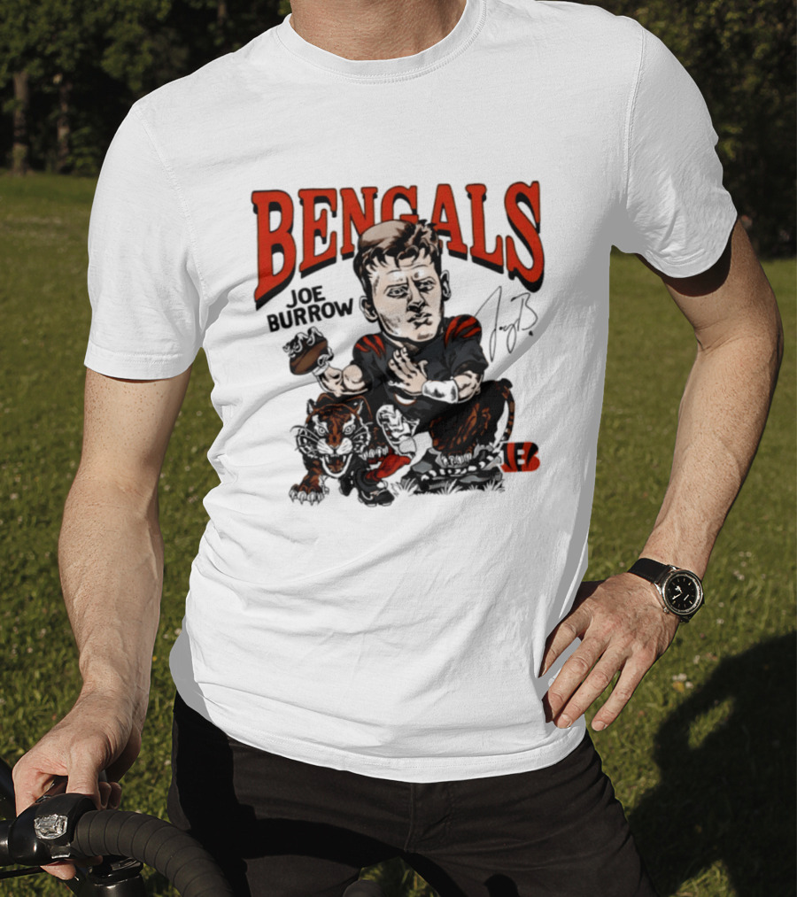 Cincinnati Bengals Joe Burrow Caricature NFL Player T-Shirt