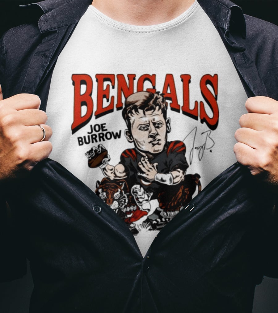 Cincinnati Bengals Joe Burrow Caricature NFL Player T-Shirt