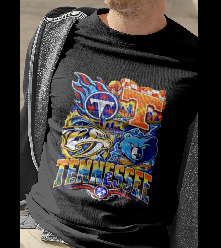 Tennessee Titans Nashville Predators Memphis Grizzlies Volunteers Sports Emblems T-Shirt