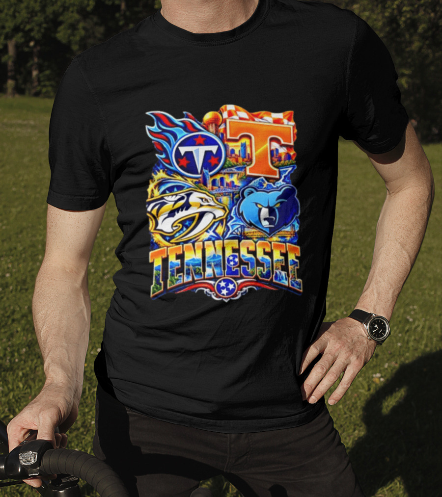 Tennessee Titans Nashville Predators Memphis Grizzlies Volunteers Sports Emblems T-Shirt