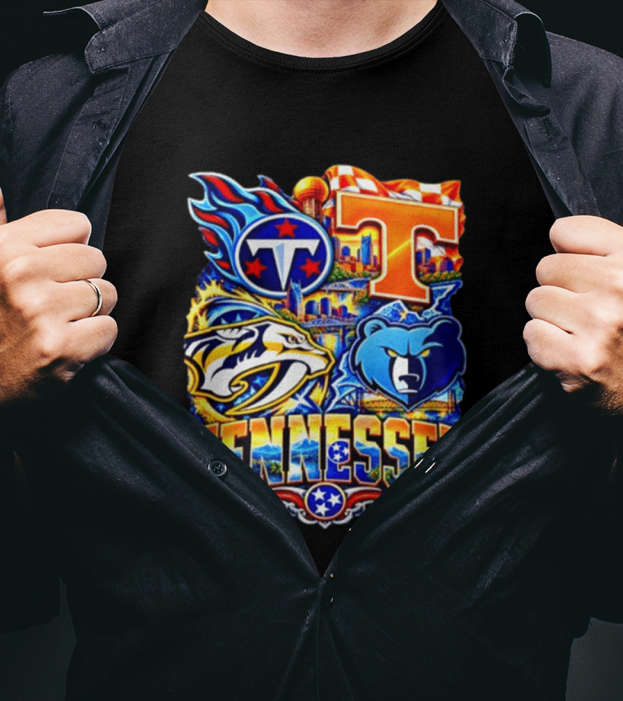 Tennessee Titans Nashville Predators Memphis Grizzlies Volunteers Sports Emblems T-Shirt