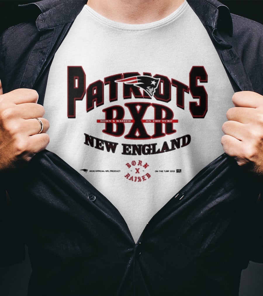 New England Patriots BXR Born X Raised Turf 2026 White T-Shirt