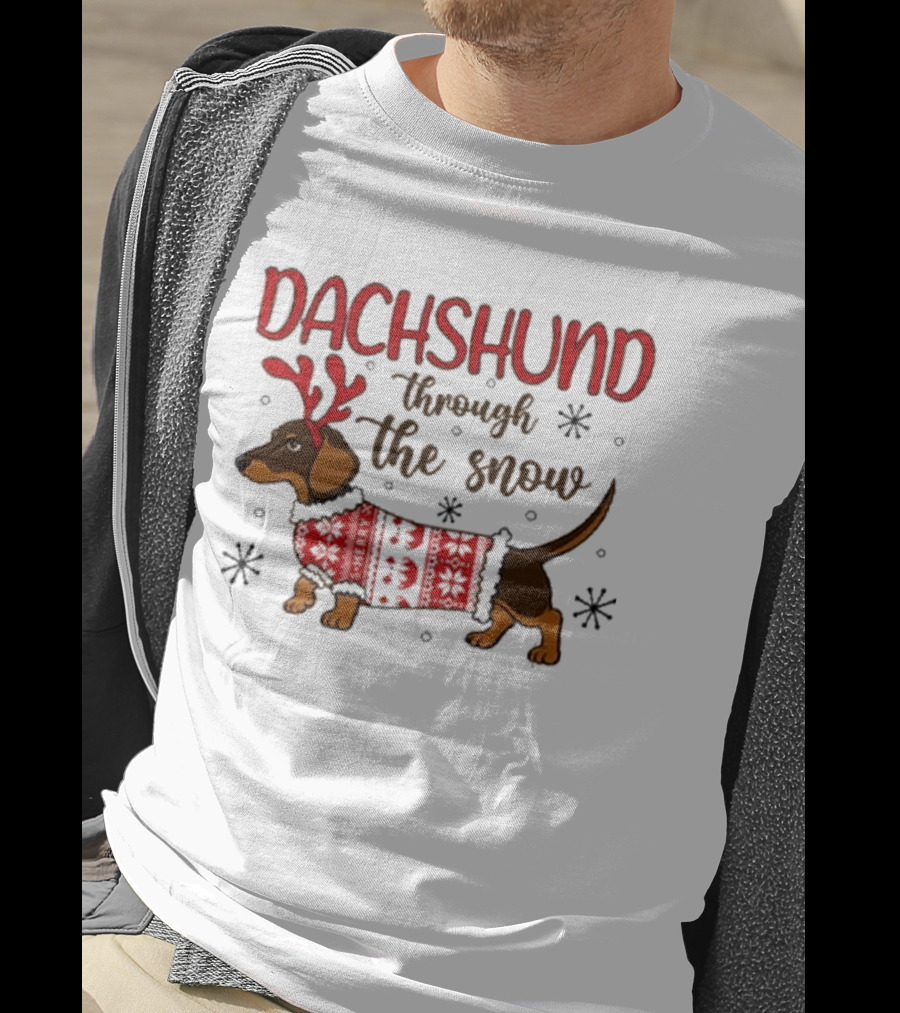 Dachshund Through The Snow Christmas Sweater Reindeer Antlers T-Shirt