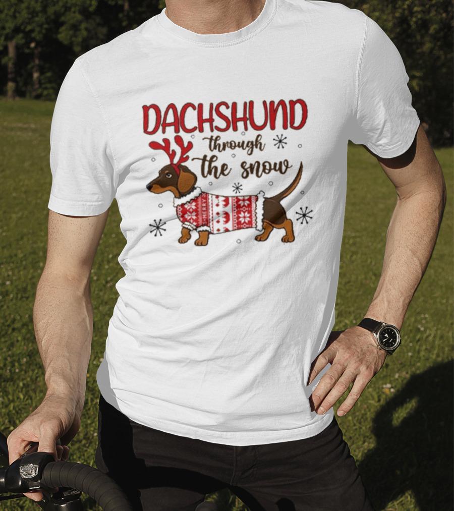 Dachshund Through The Snow Christmas Sweater Reindeer Antlers T-Shirt
