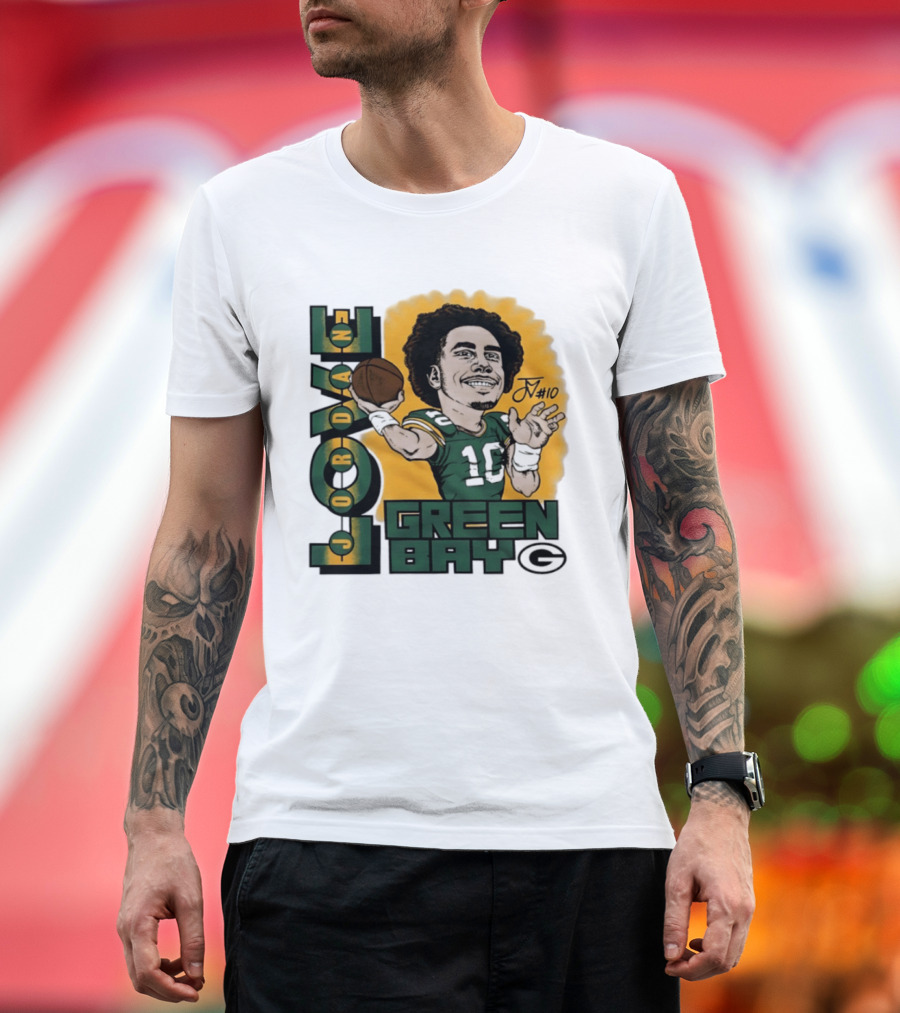 Green Bay Packers Jordan Love Caricature Player Number 10 Football T-Shirt