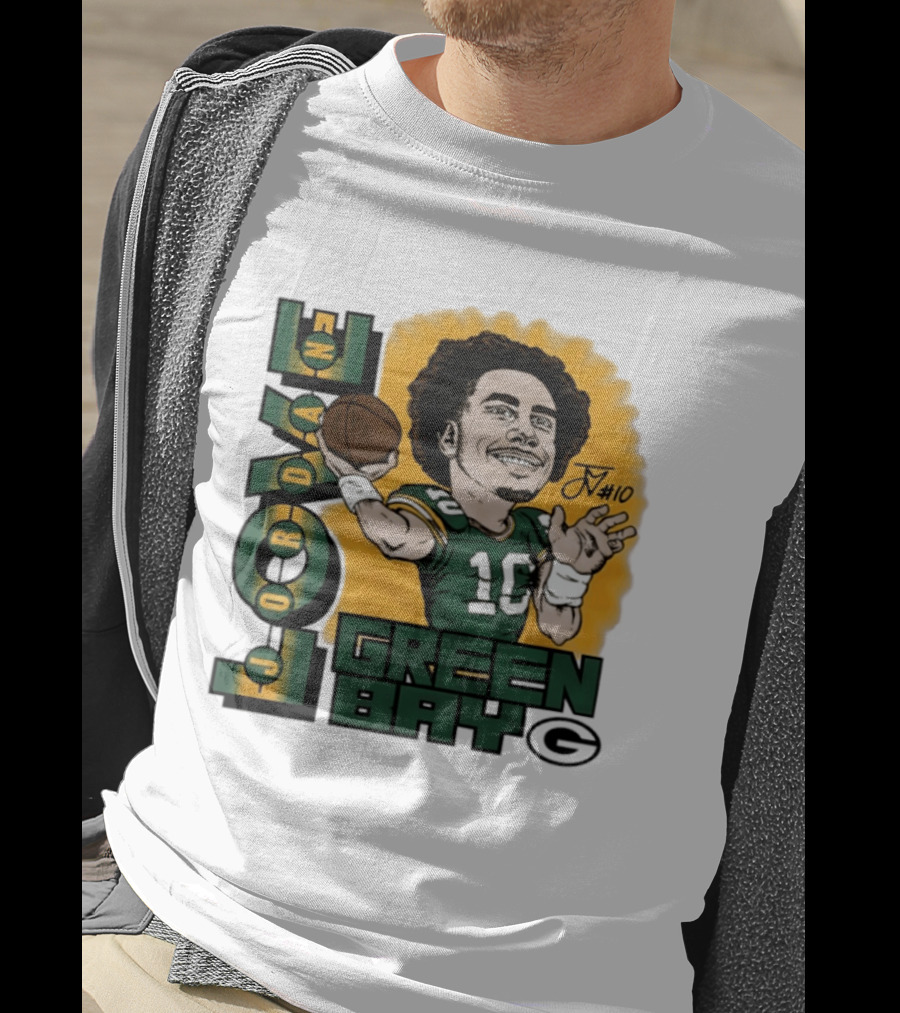 Green Bay Packers Jordan Love Caricature Player Number 10 Football T-Shirt
