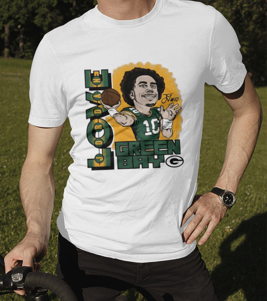 Green Bay Packers Jordan Love Caricature Player Number 10 Football T-Shirt